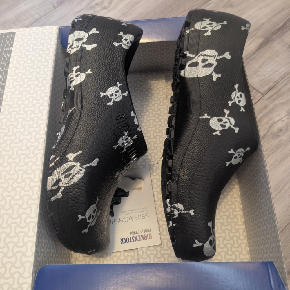 Birkenstock Black Skull Pattern Clogs
